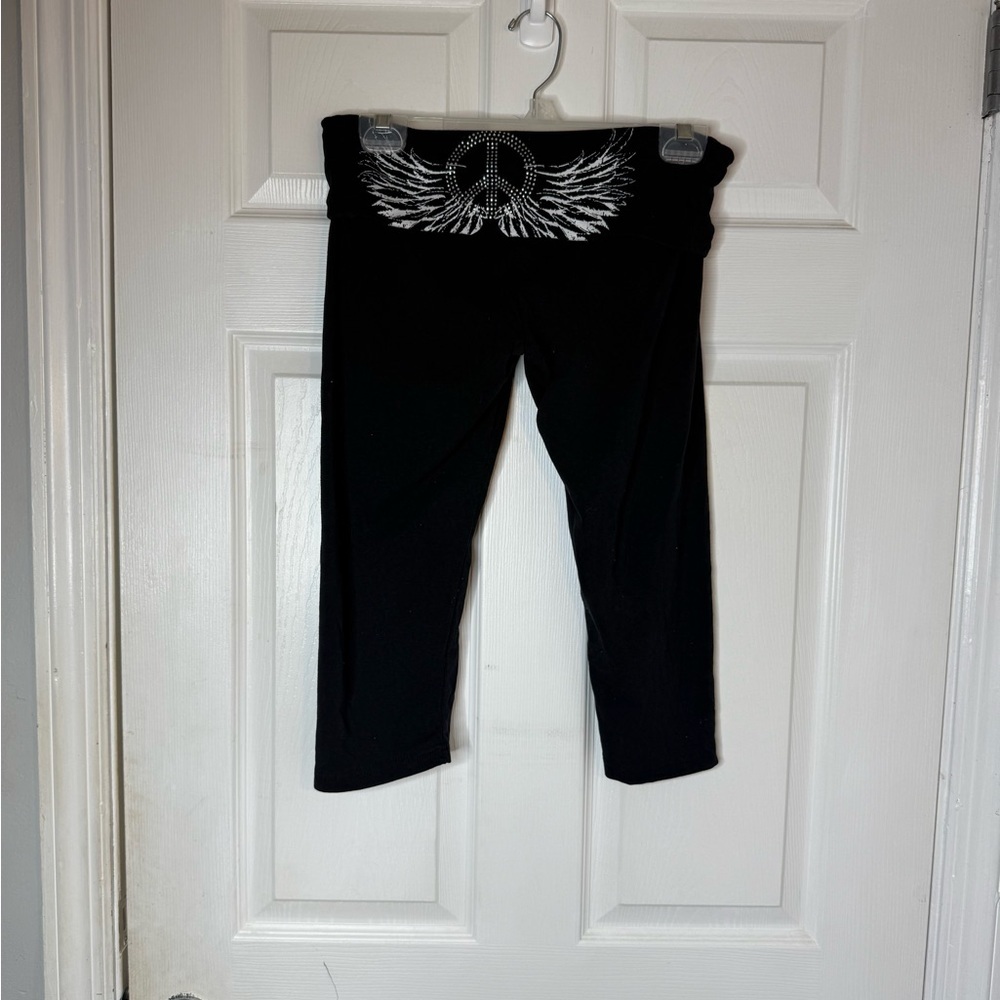 Black Leggings with Metallic Wing Design